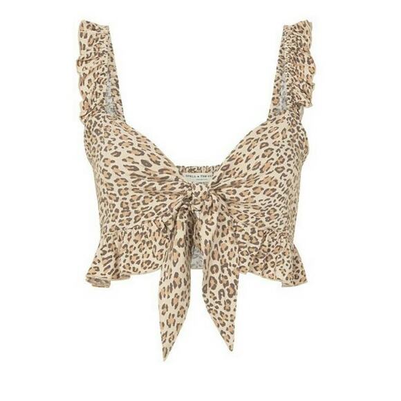 Spell & The Gypsy Frankie Crop Top Cheetah Tan Size XS - Picture 2 of 5
